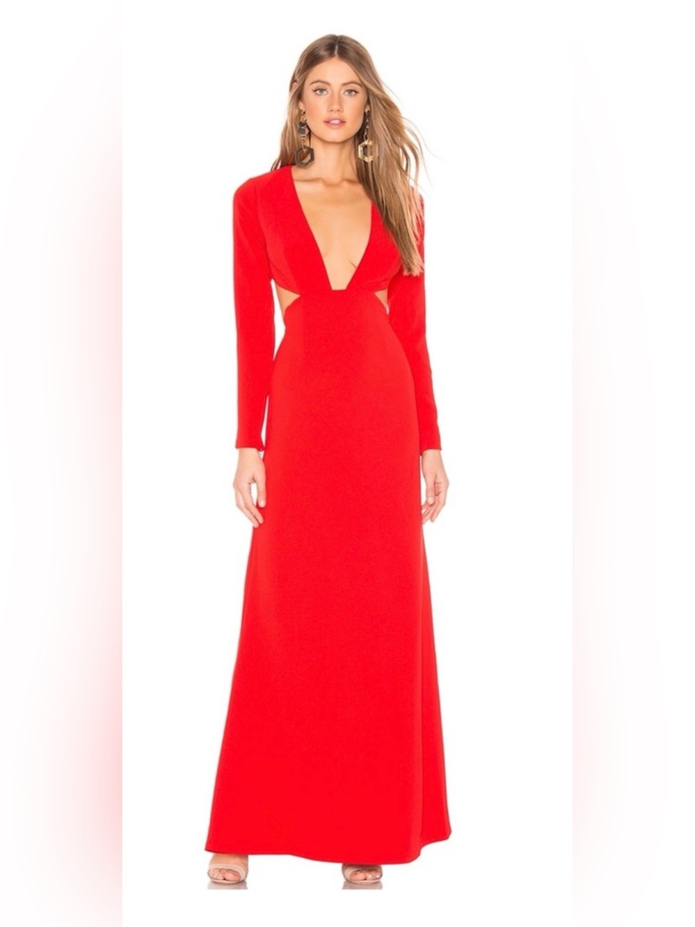 Lovers + Friends Tessa Deep-V Backless Gown in Red from Revolve